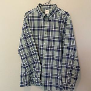 Rowm long sleeve button down, XL, green with blue & white stripes
